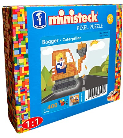 Ministeck 36581 - Mosaikbild Bagger, ca. 13 x 13 cm große Steckplatte mit ca. 400 bunten Steinen, Steckspaß für Kinder ab 4 Jahren