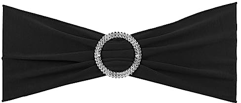 PATIKIL 13 x 5 Stretch Chair Sashes Bows, 25 Pack Elastic Chair Bands Sashes with Buckle Slider for Wedding Banquet Decorations, Black