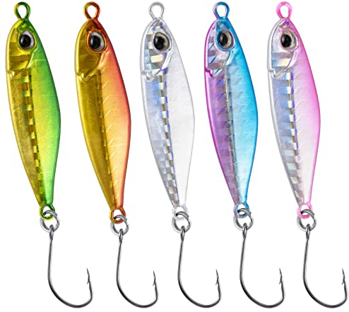 Dr.Fish Set of 5 Mini LRF Jigs Spinner Lure 10.8g/46mm Metal Fishing Jigs Beach Casting Fast Sinking Lure Sea Fishing Tackle for Mackerel Cod Sea Bass Pike