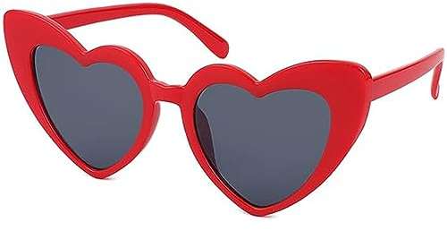 Haierdidi Retro Herz Sonnenbrille - Fashion Herzform Sunglasses, Vintage Herzbrille für Damen, Trendige Sonnenschutz in Weiß (Rot)