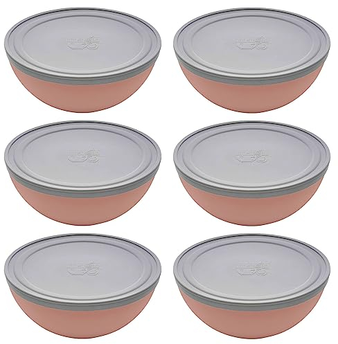 6er Set Magu Natur-Design Schüssel Rot mit Deckel Ø 16 cm aus einem Polymer aus natürlichen Materialien Servierschüssel Salatschüssel
