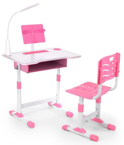 Oyajia Schreibtisch Kinder Höhenverstellbar, Kinderschreibtisch für Mädchen,Jugendschreibtisch Schülerschreibtisch mit Bücherständer Schublade & ergonomischem Schreibtischstuhl Stuhl(Rosa)