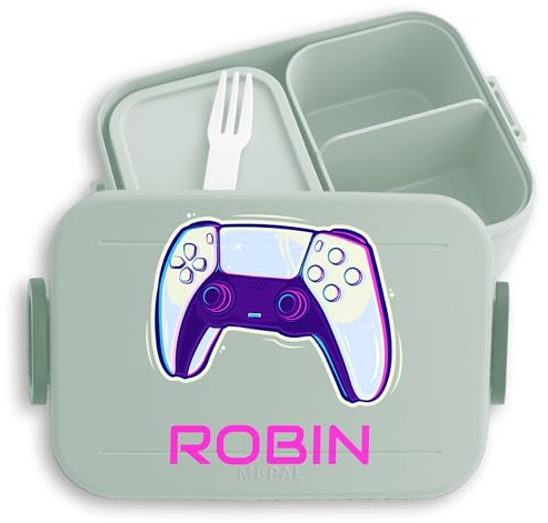 Kinder Bento Box Midi Lunchbox für Mepal Bentobox - Gaming - Controller Gamepad Gamer Zocken - 900 ml - Sage Grün - nerd geschenke brotdose jungen schule game kita snack gifts for gamers zocker
