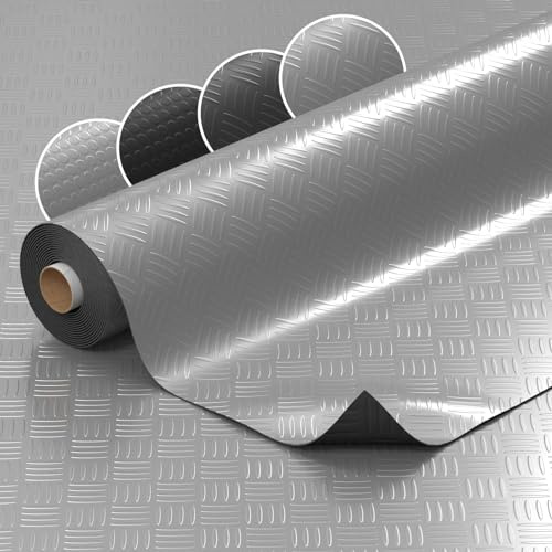 PVC Bodenbelag Meterware Noppen 1mm Antirutschmatte Bodenmatte Noppenmatte Riffelblechmatte Tränenblech rutschfest Silber Riffelblech Optik 270x140cm
