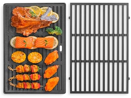Vnierxful 7638 Gusseisen Grillrost und Bratpfannen für Weber Spirit I & II 300 Serie, Spirit E310, E320, S310(mit vorderen Brennerknöpfen), 44,5cm Grillplatte Ersatzteil für Weber 300 Serie