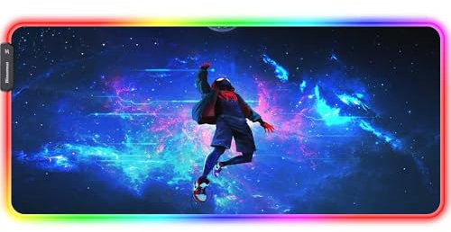 Bimormat Tapis de souris XXL RVB, grand tapis de souris LED Anime, 900 x 400 x 3 mm, 10 modes d'éclairage, tapis de souris étendu, base en caoutchouc antidérapant et surface imperméable, tapis de bure