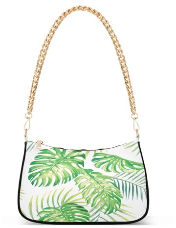 Chain Shoulder Bag for Women Monstera Palm Leaves Tote Hobo Handbag Underarm Ladies Small Crossbody Bag Zipper