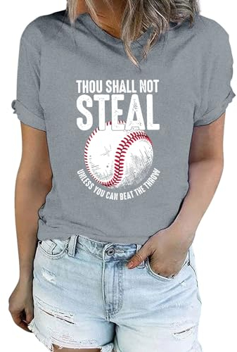 Damen-Baseball-Shirt, Baseball, Mama, Grafik-T-Shirt, lässig, locker, bequem, Tunika, Damen-Softball-Kleidung, GRAU, Klein