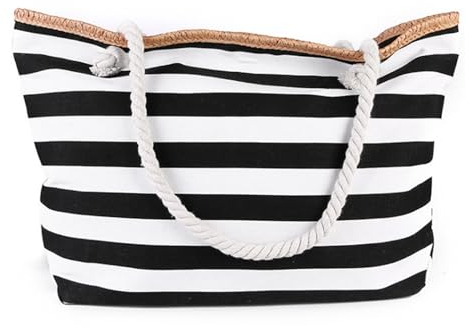 Cleminsta Große Strandtasche mit Reißverschluss, Wasserdicht Badetasche Henkeltasche Schultertasche Shoppertasche Schwimmbad Beach Tasche für Strand Sport Einkaufen Schwimmen Beach (Schwarz)
