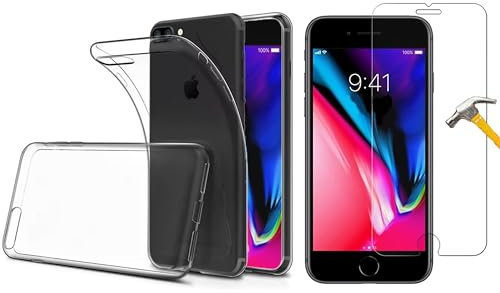 ino 2in1 Schutzglas Schutzhülle kompatibel mit iPhone 7 Plus / 8 Plus / 6 Plus / 6S Plus Silikon Case Panzerglas Schutz-Set TPU Hülle transparent Cover Handyhülle mit Glasfolie