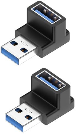 talNite 2-Pack USB 3.0 Right Angle Adapters, USB-A Male to Female 90-Degree Extension Connectors, High-Speed Data Transfer and Charging for Devices with USB-A Ports