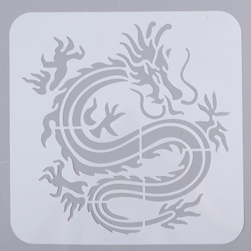 ORIGACH Pochoir dragon chinois 20 x 20 cm, réutilisable, motif dragon oriental, grand pochoir de dessin, bricolage, peinture pour peinture sur bois, toile, mur