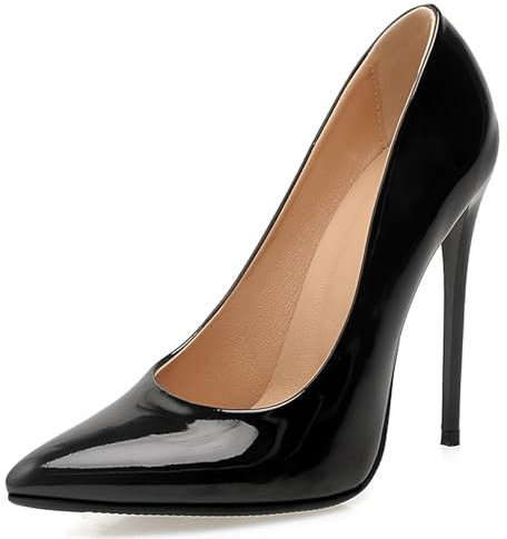 Damen Stiletto Pumps Höhe Ferse Schuhe Pointed Toe Ohne Verschluss Simple Abendschuhe, Z75514Mt Schwarz Gr 43 EU/45Cn