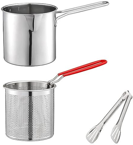 Kopinma Stainless Steel Deep Fryer Pot with Strainer Basket & Food Tongs, Japanese Tempura Deep Fryer Pot, French Fry Basket with Cover, Deep Oil Fryer Pan for Frying Fish Shrimp Chicken Fries