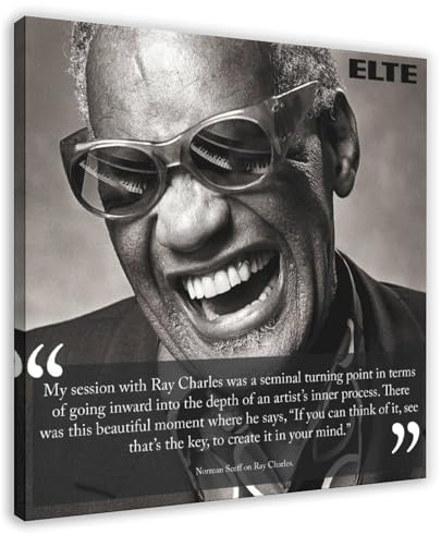 Ray Charles Poster, Ray Charles Kunst, Leinwandposter, Wandkunst, Dekordruck, Bild Gemälde für Wohnzimmer, Schlafzimmer, Dekoration, Rahmen-Stil, 50 x 50 cm
