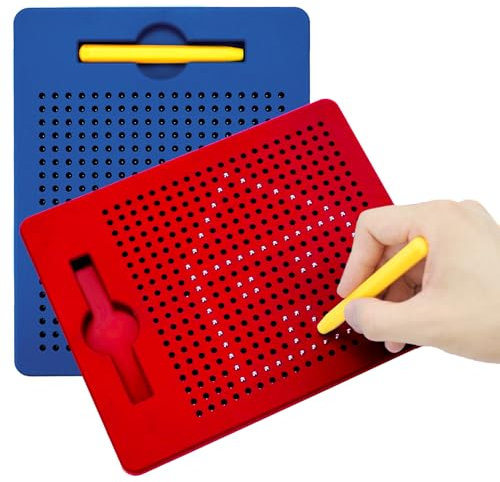 Queryifv 2 Stück Magische Magnetspiel, Magnetspiel für Kinder, Magnetisches Stahlkugel Zeichenbrett, Magnet Zaubertafel mit Kugeln und Stift, Reißbrett für Pädagogische Geschenke (Rot, Blau)