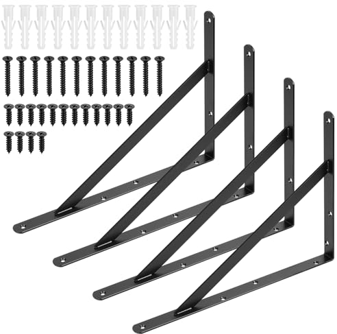 4 STK Regalhalterungen, Regal Winkel, Regalwinkel Schwarz, Regal Halterung Wandhalterung Regal, 90 Grad Regalträger Metall Schwerlastträger, Dreieckig Winkelträger Wandmontage (355x200x25mm Schwarz)