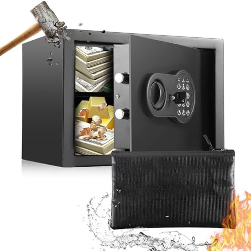 Bisofice 25L Safe Tresor Feuerfest mit Feuerfest Wasserdicht Geldtasche, Schranktresore Möbeltresor mit Zahlenschloss Schlüssel, Tresor Klein für Munition Geld Schmuck Dokumente Medikamente