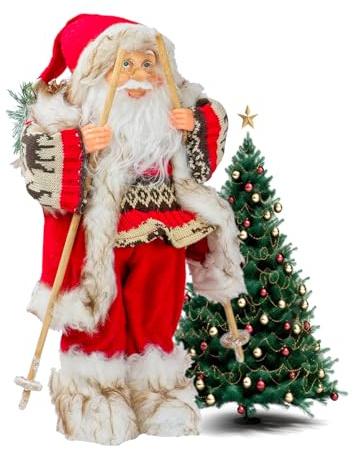 Avilia Weihnachtsdekoration Weihnachtsmann rot mit Geschenksack und Ski 40 cm – Ideal zur Dekoration von Haus, Büro oder Geschäft – auch als Geschenkidee – robuste und langlebige Materialien