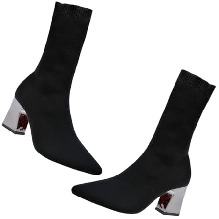 Botines de Calcetín para Mujer Negros Talla 40, Punta y Tacón Grueso