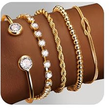 Milacolato 3-6 Stück Armband Damen Gold Set 18K Vergoldet Armkette Damen Gold Twist Figaro Kettenarmbänder Verstellbar Armreifen Gold Damen Wasserdichter Goldschmuck Damen-C