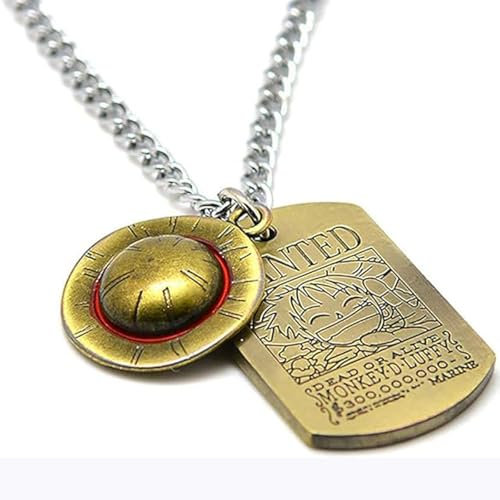 IOETSEUT Collier pour Homme Argent Croix Collier personnalisé Anime One Piece Luffy Squelette de Chapeau de Paille Pirate Corde chaîne Pendentif Collier Cap Cosplay pour Les garçons Hommes Le Cadeau