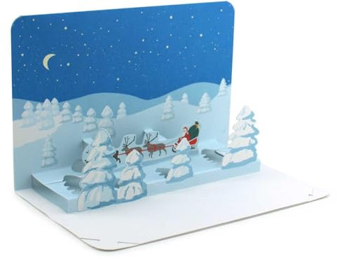 Pop-Up Weihnachtskarte: Weihnachtsmann & Rentier, Weihnachtsgrusskarte für Kinder, Frohe Weihnachten Karte für Ehefrau, Mama & Partnerin, Chef, handgemachtes Weihnachtsbillet mit Umschlag