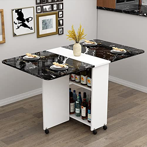 Multifunktionaler klappbarer Esstisch mit Stauraum und Universalrollen, platzsparender mobiler Tisch für Restaurant, Wohnzimmer, Terrasse, Deck, 1,2 m