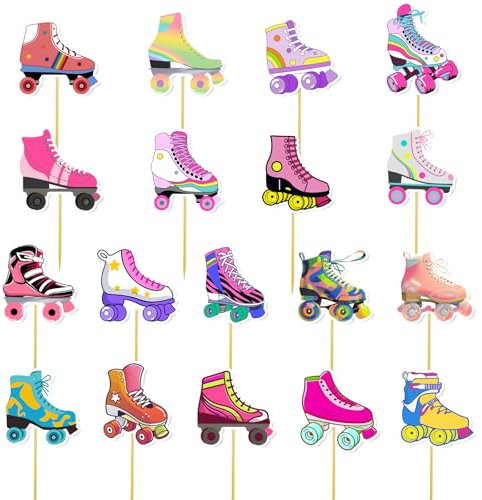 36 Stück Rollschuh-Partydekorationen, Cupcake-Topper, bunte Skate-Party-Dekorationen, Rollschuh-Motto-Party-Geburtstags-Dekorationen, Rollschuhlaufen Partygeschenke für Zuhause, Kindergeburtstags