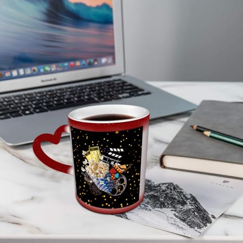 AELKSP Kaffeetassen – Farbwechseltasse, Magic Mug,Thermobeschichtung, 335ml, Keramik - Geschenkidee Männer, Frauen,Kino Kinokarte Popcorn Cola Projektor Slapstickfilm 3D Brille