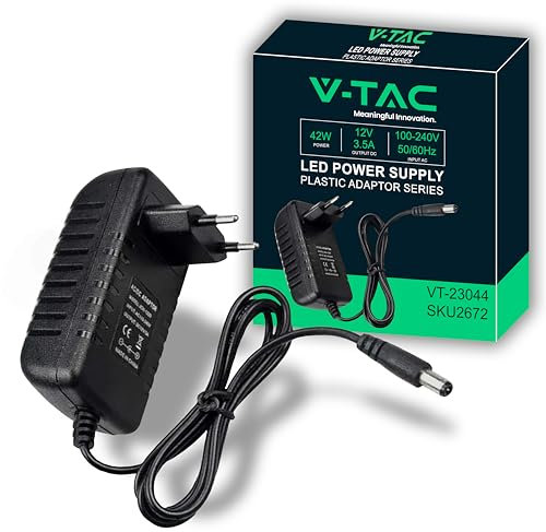 V-TAC Adaptateur Alimentation 12V 42W 3,5A pour Caméras, Bandes LED, Modems - Transformateur Chargeur 12V - Prise 2 Pin EU pour Equipements Electroniques - AC 100-240V 50/60Hz - Noir