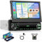 VECHTEL Autoradio 1 Din mit Drahtlos Carplay Android Auto, 7 Zoll IPS HD Manueller Flip Touchscreen Radio, Unterstützung Bluetooth Link Spiegeln DAB FM 2USB Typ-C Lenkrad-Bedienelemente Rückfahrkamera