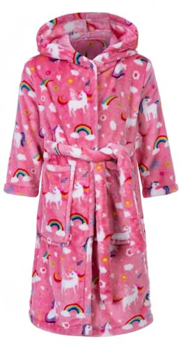 Lodunsyr Bademantel Kinder mit Kapuze Einhorn für Jungen Mädchen Bademäntel Morgenmantel kuschelig warmen und weichen Pyjamas Kleinkind Coral Fleece Hoodie Roben 8-9 Jahre