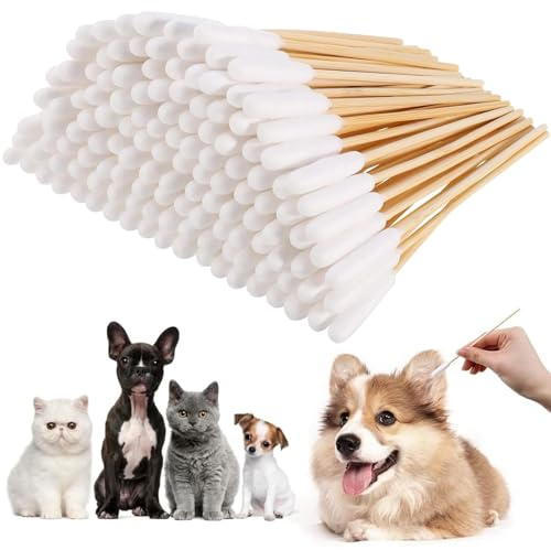 Aililong 200 Stück Wattestäbchen Lang Ohrreiniger für Haustiere Ohrenstäbchen Reinigung 15cm Hund Katze - 4-Packungen, Reinigungswattenstäbchen für Haustiere Wattestäbchen Ohrreinigung