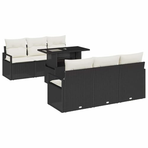 vidaXL Garten-Sofa-Set 7 pcs Schwarz und Creme 100 x 55 x 73 cm, Garten und Terrasse, modernes Design, UV-beständige Materialien, abnehmbare Kissen, Loungemöbel für draußen