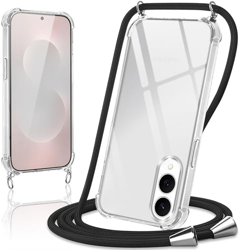 Coiwxmoi Handyband Handyhülle für Samsung Galaxy S25 Edge Hülle mit Band 6,7,Transparent Case mit Kette Abnehmbar zum Umhängen Kordel Schutzhülle,Weich Silikon TPU Stoßfest Cover,Schwarz