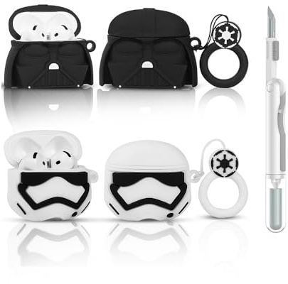 (2Pack+Cleaner Pen) XMBYGY Case for Apple AirPods 4th Generation Earbuds with Cleaning Pen Kit, Silicone Cute Charging Case Shockproof Protective Cover and Carabiner for AirPods 4 (SDBK+WT)