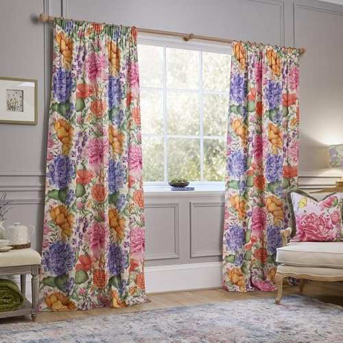 Voyage Maison Idalia Pencil Pleat Curtain Pair– 100% Cotton Nature Inspired Floral Butterfly Design (Multicolour - 229x229cm)
