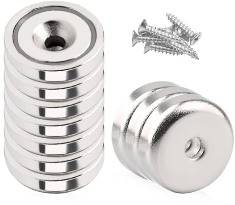 mizikuu 10 stück Neodymium Magnetes mit Loch, 25x7mm Magnete Extra Stark Starker Magnetischer Topfmagnet mit Schrauben zum Anschrauben für Küchen Badezimmer Magnettafel Büros Silber