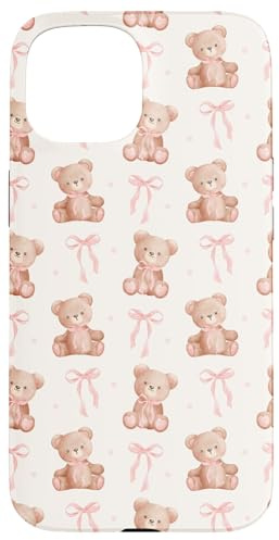 Cute Teddy Bear Coquette Pink Bow Kawaii Girly Aesthetic Case for iPhone 15