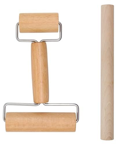 TOKSEO Lot de 2 rouleaux à pâtisserie en bois - Petit rouleau à pâtisserie avec poignée - Grand rouleau à pâtisserie - Convient pour étaler la pâte à la main, pour la fabrication de pizzas, de