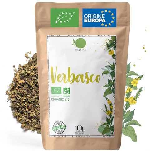 ORIGEENS VERBASCO TISANA BIO 100g Origine UE | Infuso di foglie di verbasco essiccate e tritate, senza teina | Mullein leaf tea