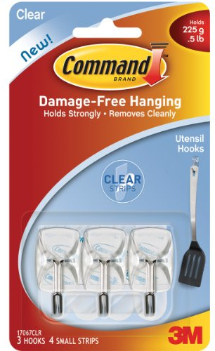 Clear Hooks & Strips, Plastic/Wire, Small, 3 Hooks & 4 Strips/Pack