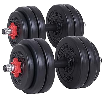TrainHard Kurzhanteln 2er Set Kunststoff 28kg – Hantelset, Hanteln, Hantelstangen, Gewichte und Sternverschlüsse gerändelt 30/31mm