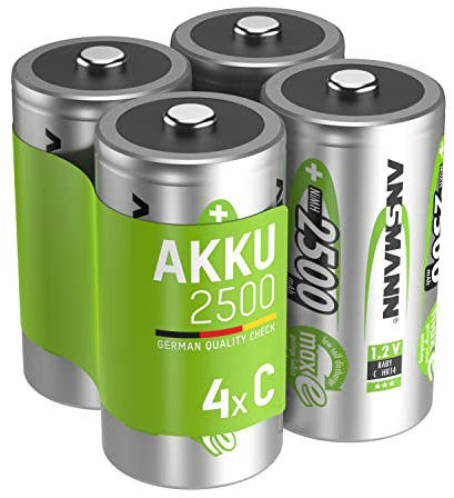 ANSMANN batteria ricaricabile C 2500 mAh NiMH 1,2 V (4 pezzi) - Batterie ricaricabili Baby C, maxE bassa autoscarica per anni di utilizzo