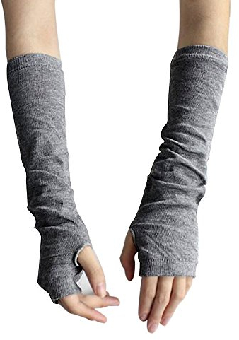 TININNA Winter Warm Langen Handschuh Pulswärmer Handwärmer Stulpen Armwärmer Gestrickt Langen Fingerlose Handschuh für Damen Mädchen grau EINWEG Verpackung