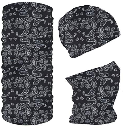 Blackshirt Company Multifunktionstuch Fahrrad Motorrad Halstuch Outdoor Tuch Nahtloser Schlauchschal Paisley Muster Schwarz Farbe Model 1