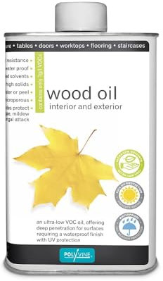 Polyvine All Purpose Wood Oil - Clear Wood Sealer Woodwork Oil - Interior Exterior Timber Sealer – Non Toxic, Waterproof, High UV Protection & Non Blistering for Furniture, Hardwood, Softwood, 500ml