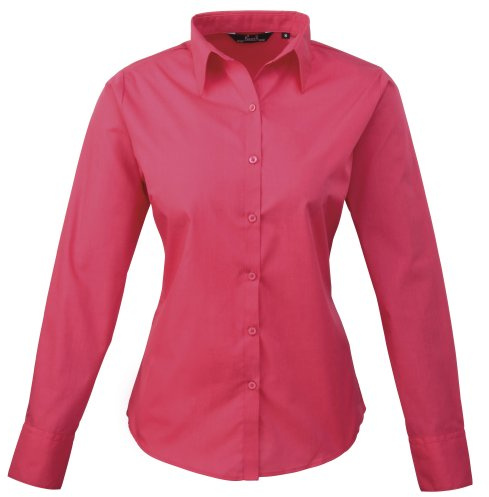 Premier Womens/Ladies Poplin Long-Sleeved Blouse (14) (Hot Pink)