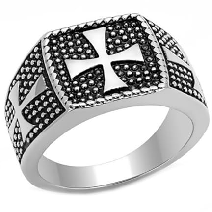 BOBIJOO JEWELRY - Bague Chevalière Homme Croix de Malte Templiers Acier Inoxydable 316L Maltese Chevalier - 18,5 (8 US)